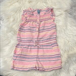 Girls' Pink Striped Linen Cotton Romper size:4